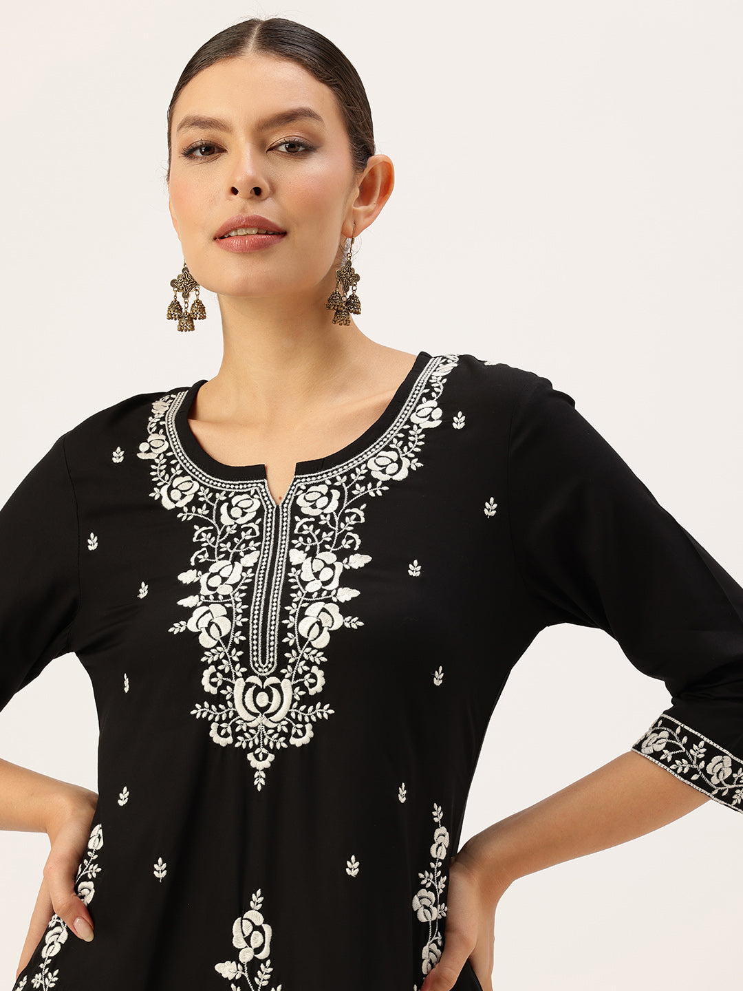 Black Floral Embroidered Kurta, Black Kurta, Embroidered Kurta, Printed Kurta, Black Color Kurta