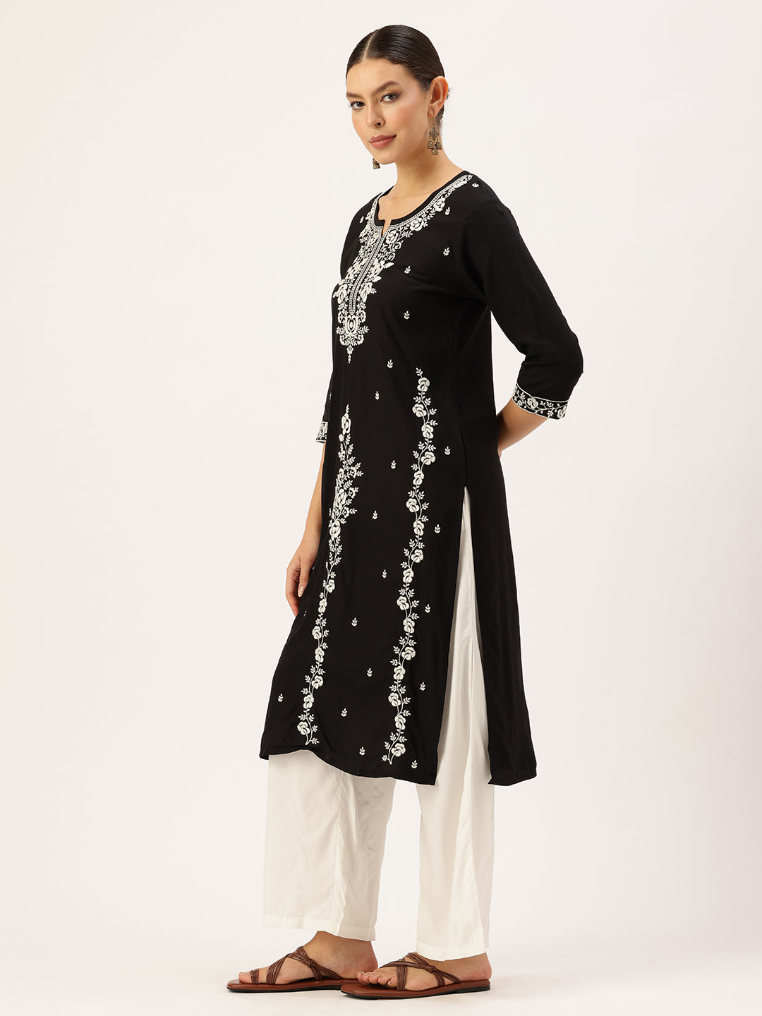 Black Floral Embroidered Kurta, Black Kurta, Embroidered Kurta, Printed Kurta, Black Color Kurta