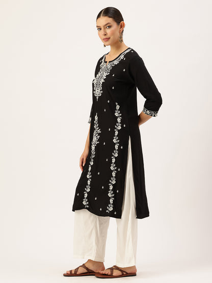 Black Floral Embroidered Kurta, Black Kurta, Embroidered Kurta, Printed Kurta, Black Color Kurta