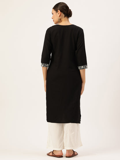 Black Floral Embroidered Kurta, Black Kurta, Embroidered Kurta, Printed Kurta, Black Color Kurta