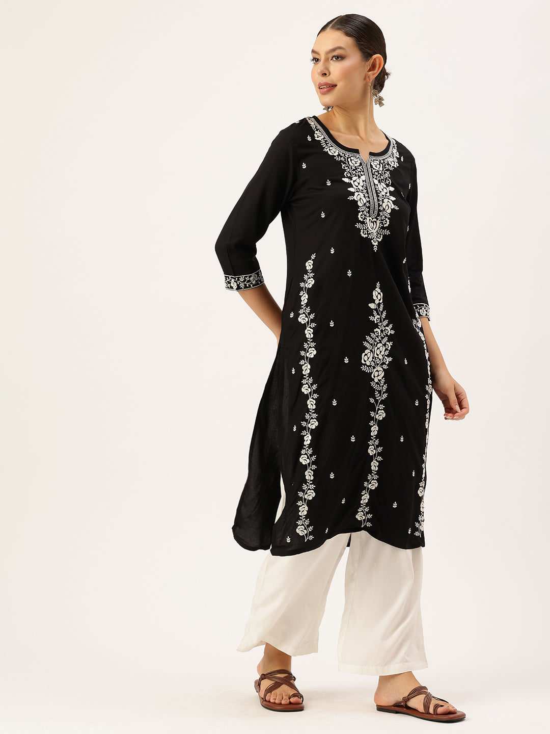Black Floral Embroidered Kurta, Black Kurta, Embroidered Kurta, Printed Kurta, Black Color Kurta