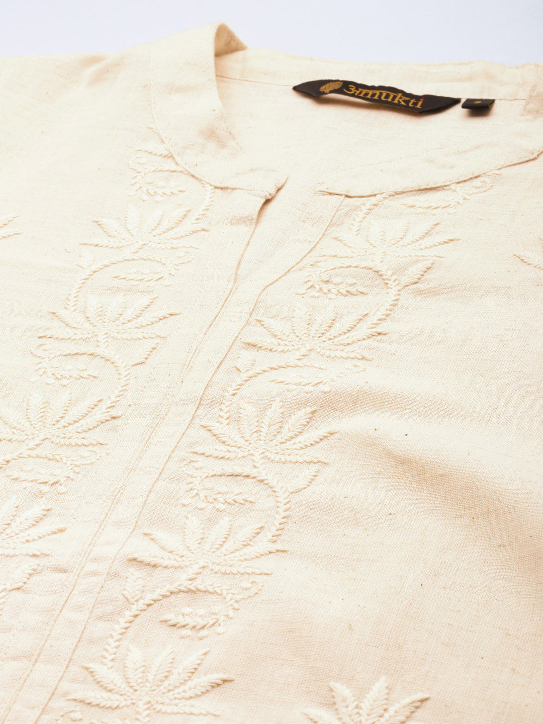 Beige Floral Embroidered Tunic, Embroidered Printed Tunic, printed tunic, mandarin collar Tunic, casual wear Tunic, women’s tunic, Office Wear Tunic