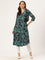 Blue Bhandhani  Printed Kurta, Princess Cur Kurta, A-Line Kurta, Bhandhani   Print, Vneck Kurta, printed kurta
