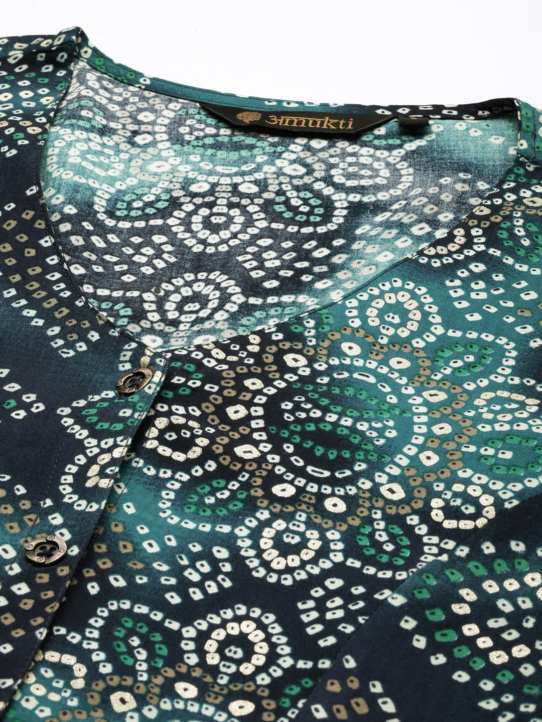 Blue Bhandhani  Printed Kurta, Princess Cur Kurta, A-Line Kurta, Bhandhani   Print, Vneck Kurta, printed kurta