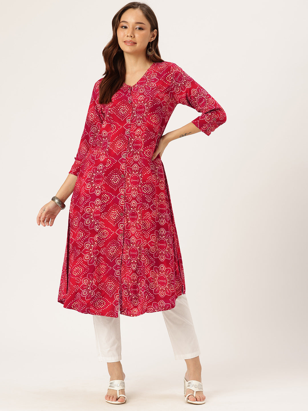 Red Floral Printed Kurta