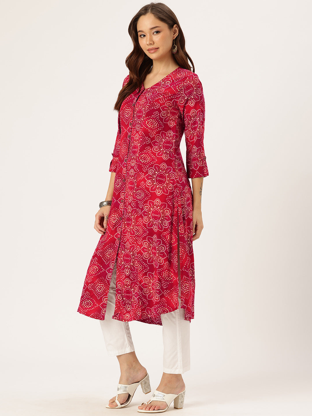 Red Floral Printed Kurta
