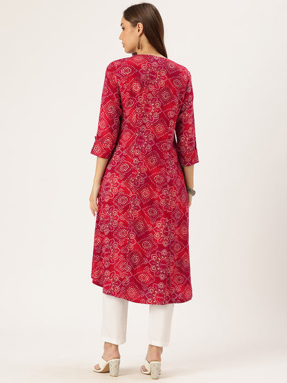 Red Floral Printed Kurta