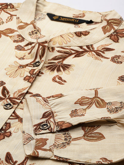 Beige Floral Printed Co-Ords