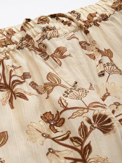 Beige Floral Printed Co-Ords