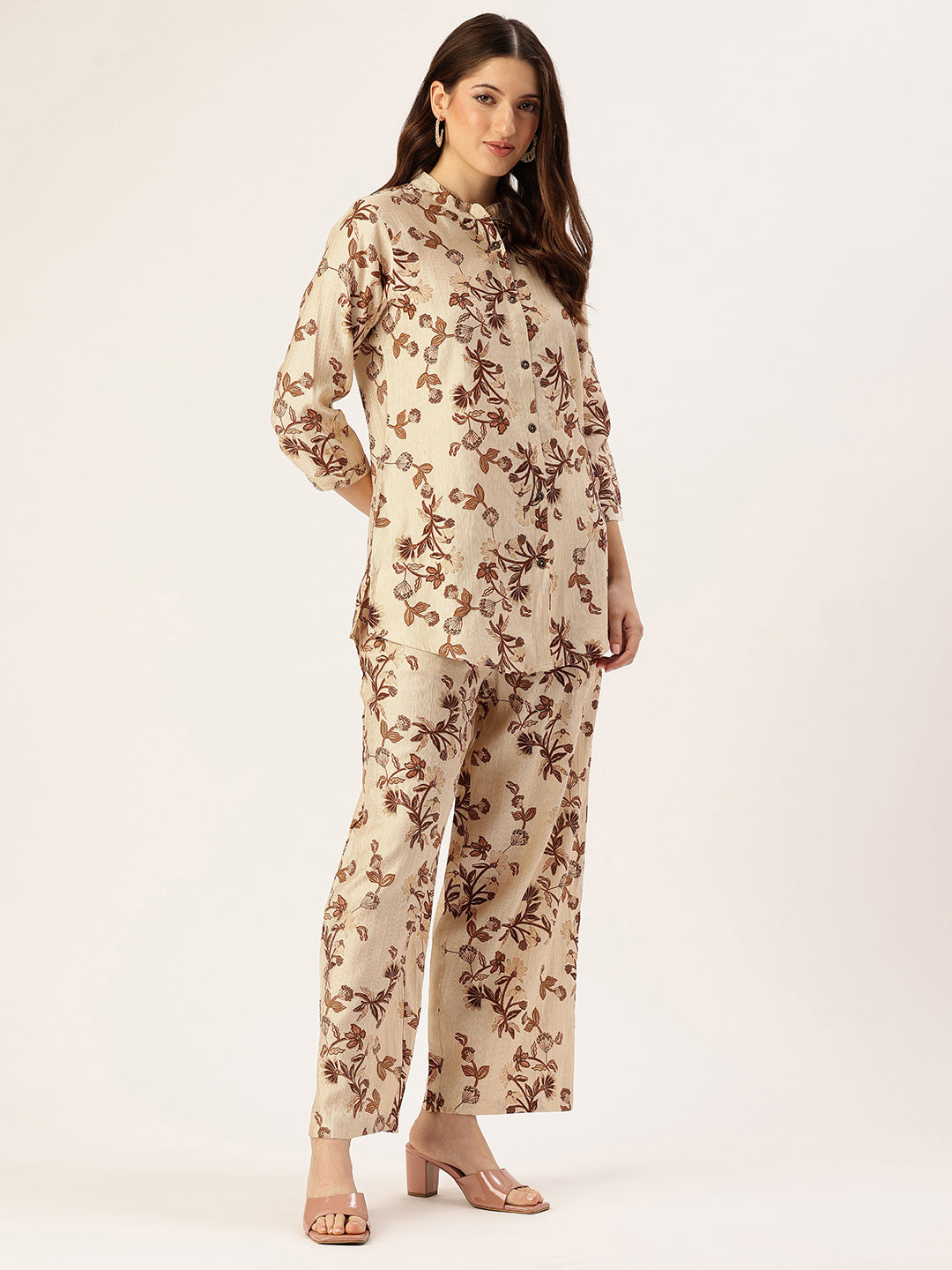 Beige Floral Printed Co-Ords