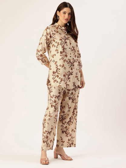 Beige Floral Printed Co-Ords