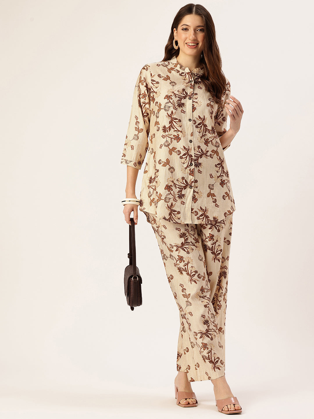 Beige Floral Printed Co-Ords