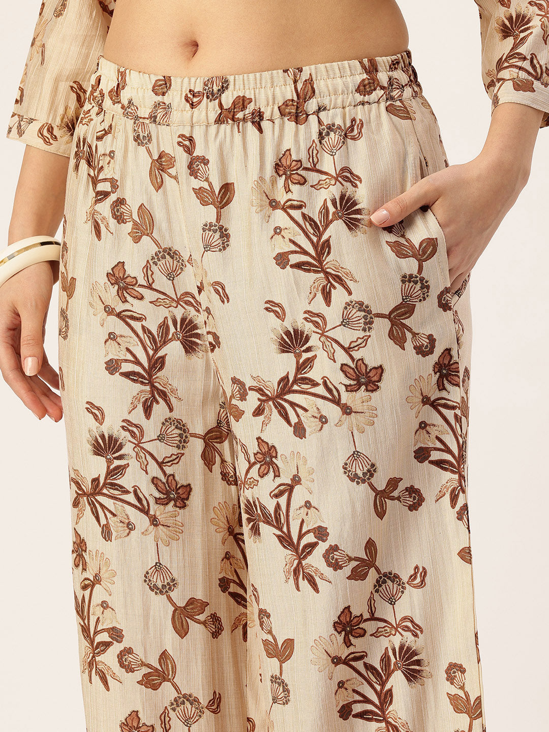 Beige Floral Printed Co-Ords