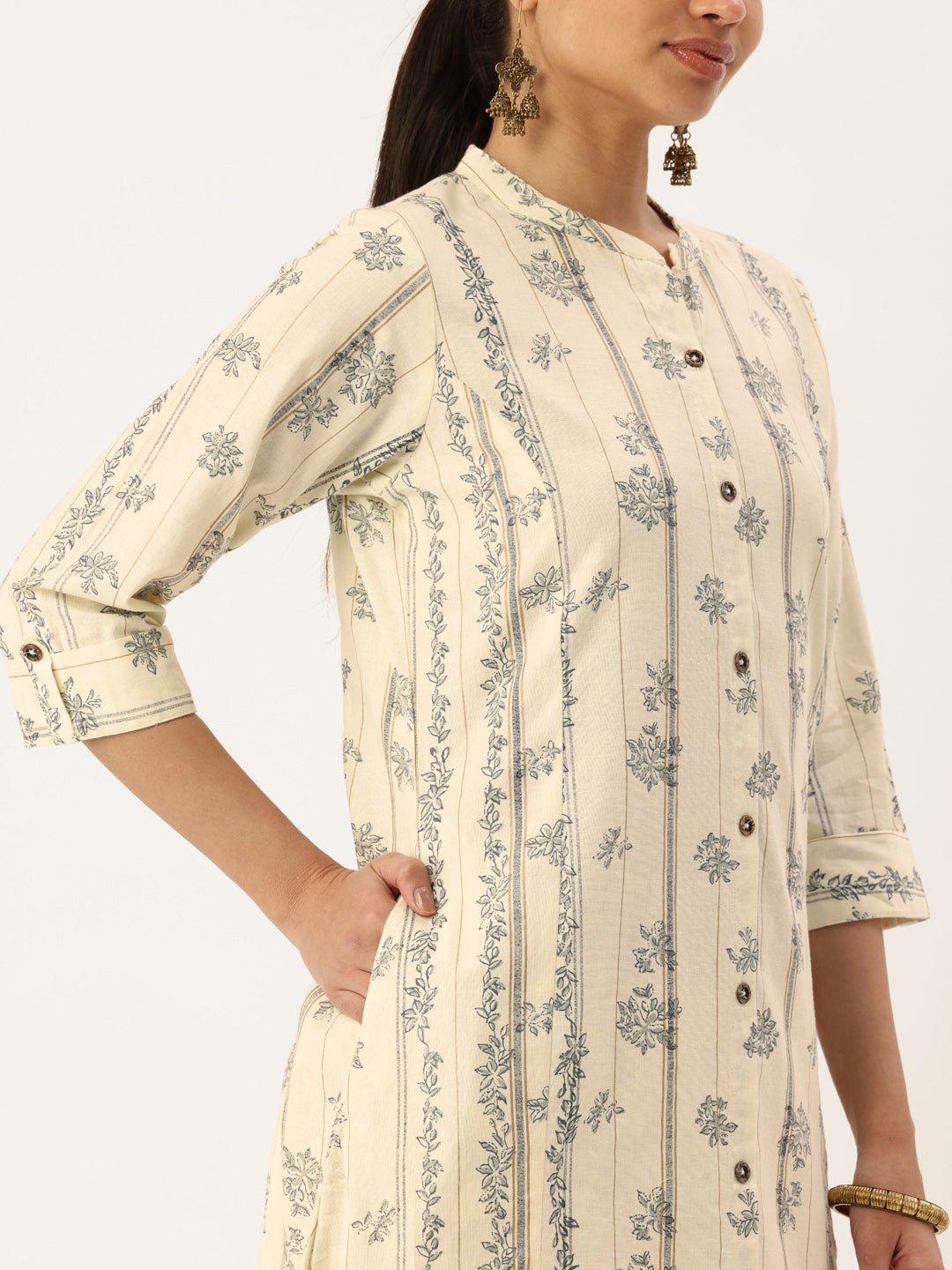 White Stripe Printed A Line Kurta