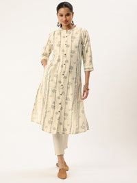 White Stripe Printed A Line Kurta