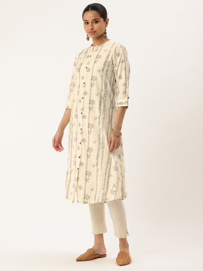 White Stripe Printed A Line Kurta