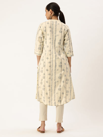 White Stripe Printed A Line Kurta