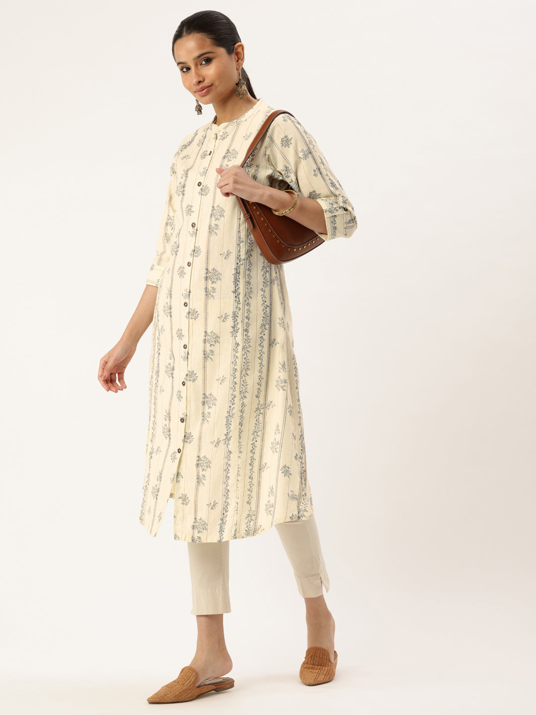 White Stripe Printed A Line Kurta