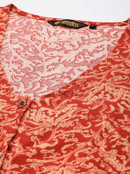 Red Floral Printed Kurta