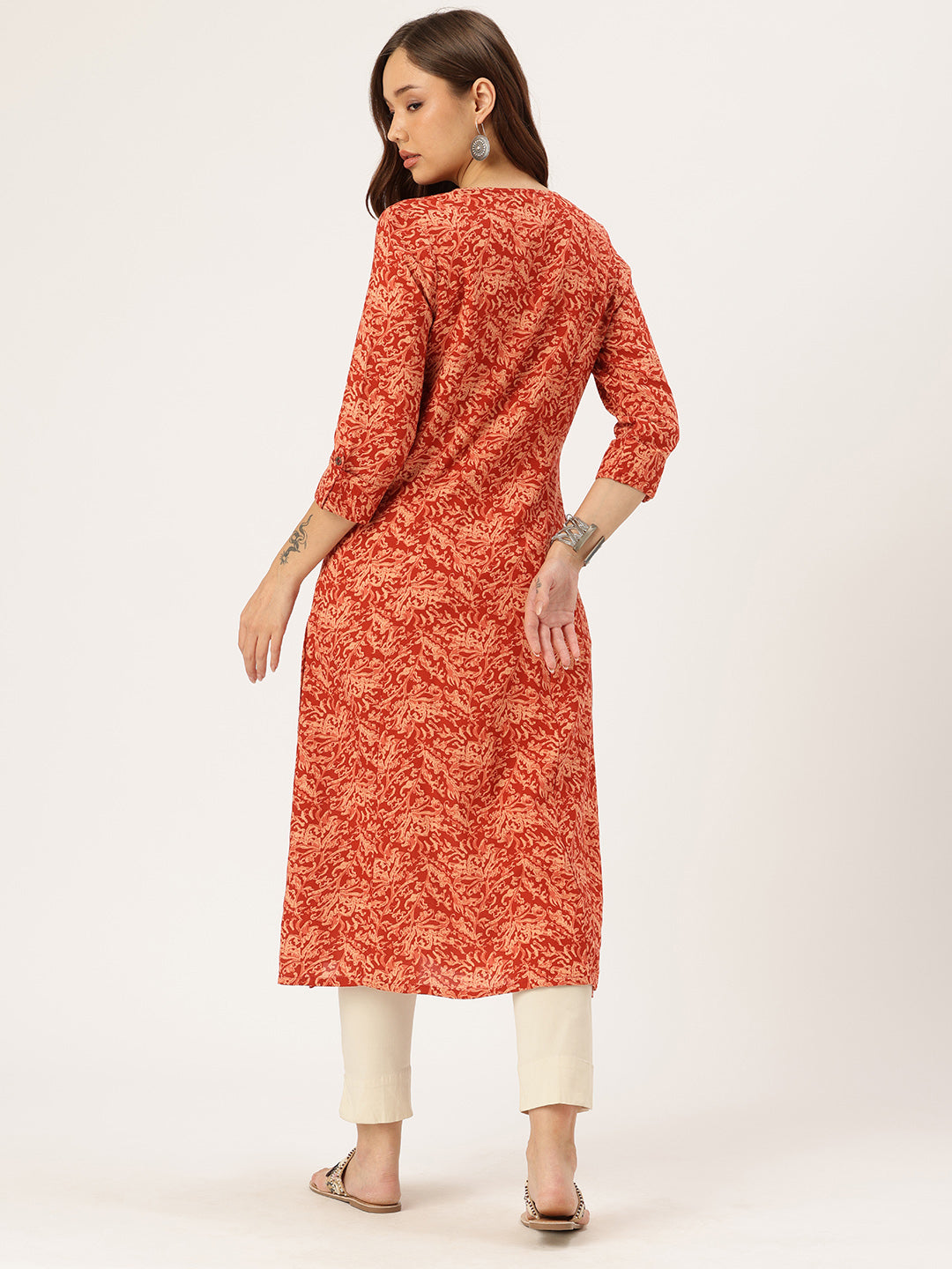 Red Floral Printed Kurta
