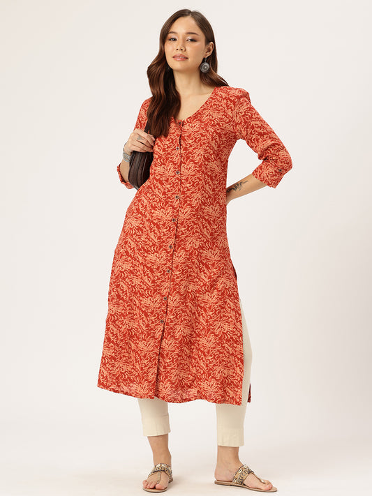 Red Floral Printed Kurta