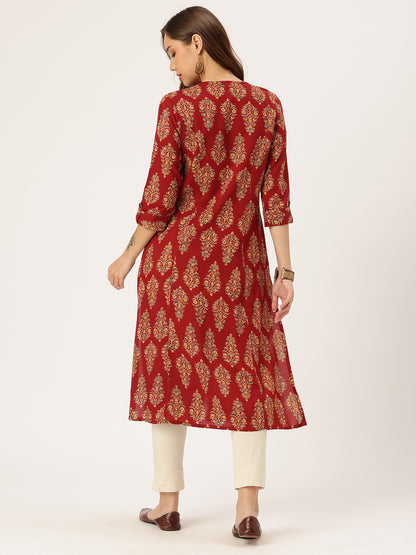 Red Printed Kurta