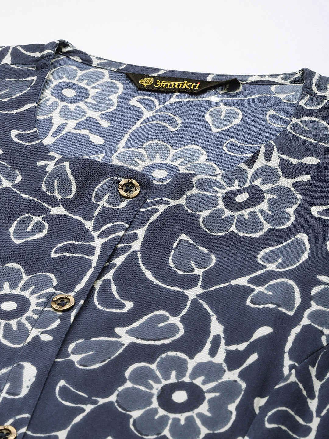 Blue Floral Printed Kurta, Princess Cur Kurta, A-Line Kurta, Floral Print, printed kurta, Round Neck