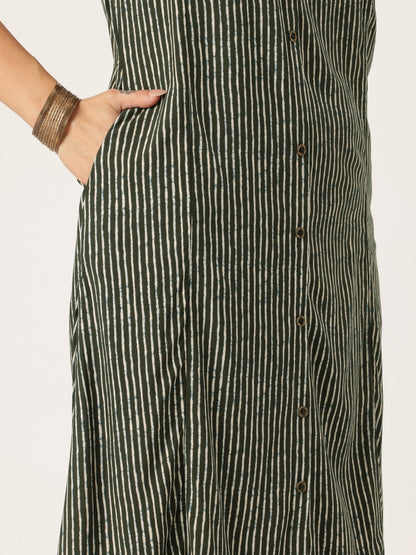 Black Striped A-Line Kurta