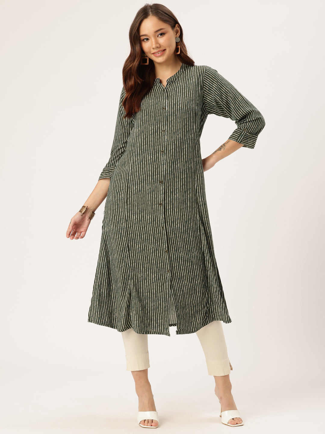 Black Striped A-Line Kurta