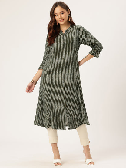 Black Striped A-Line Kurta