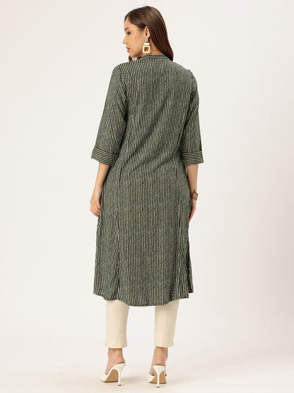 Black Striped A-Line Kurta