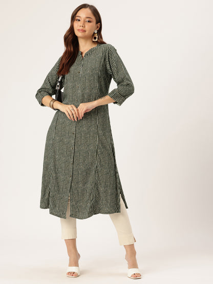 Black Striped A-Line Kurta