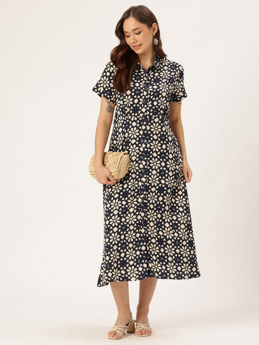 Nay Blue Floral Printed Midi Dress