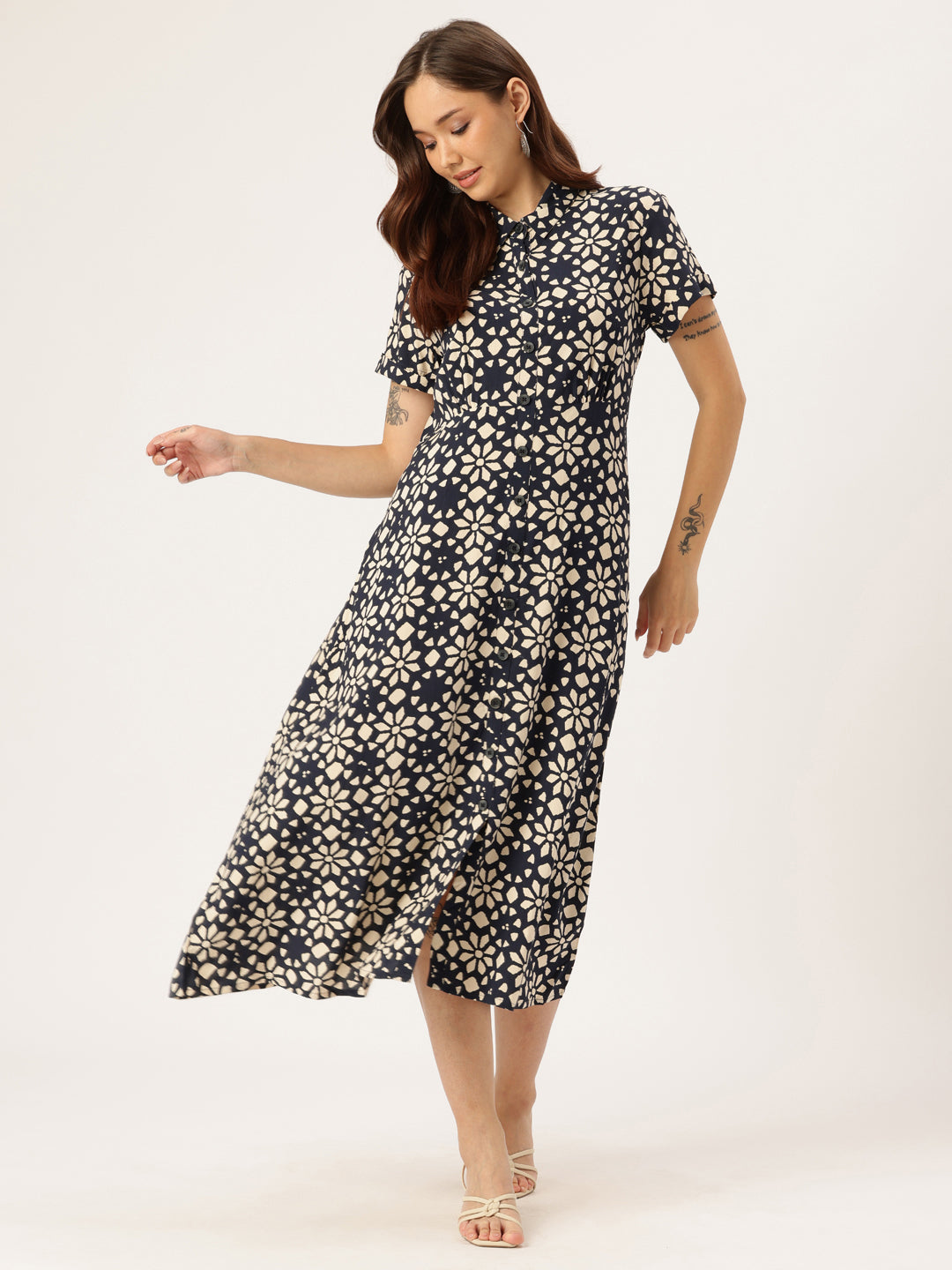 Nay Blue Floral Printed Midi Dress