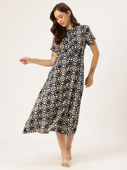 Nay Blue Floral Printed Midi Dress