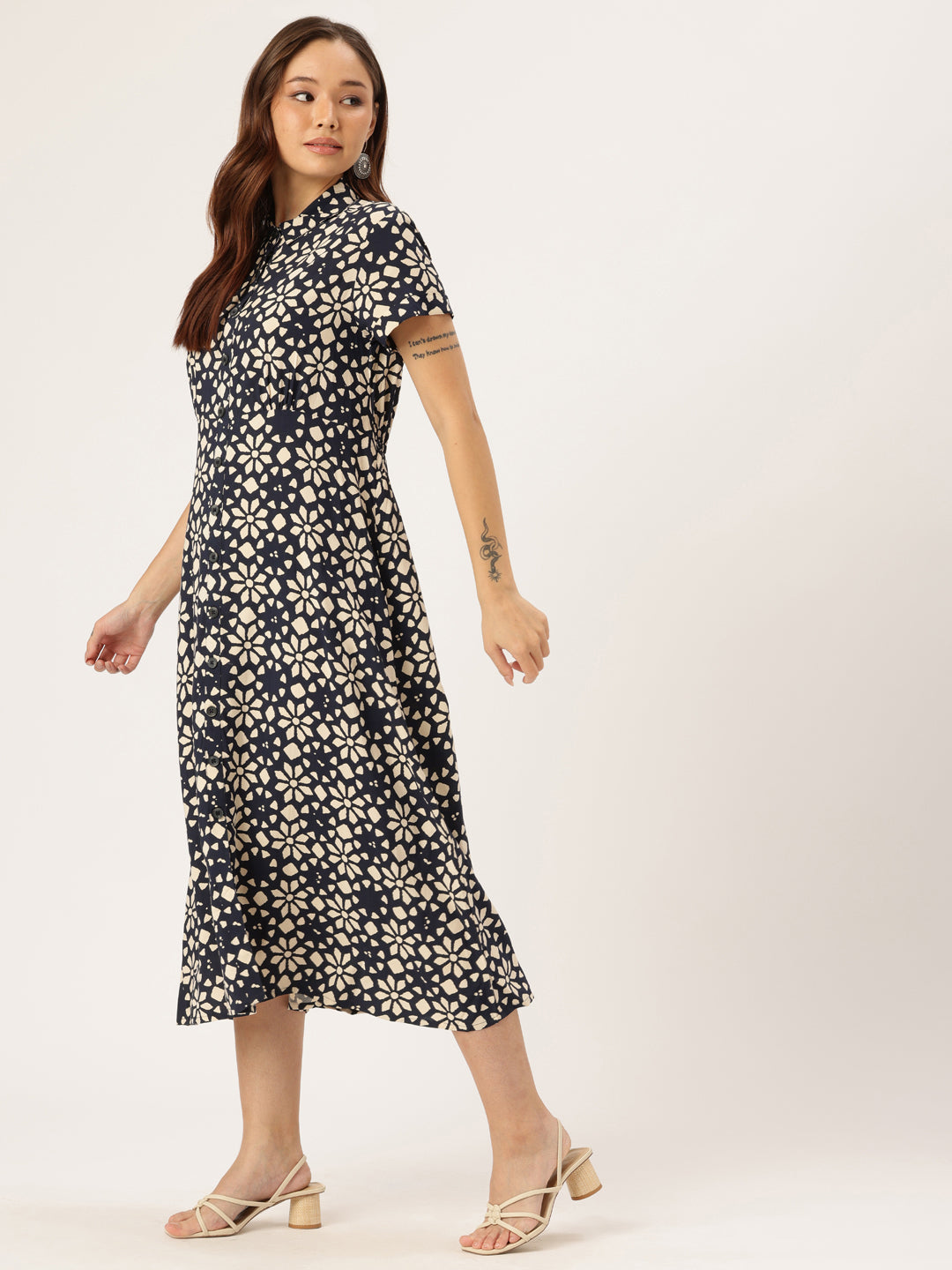 Nay Blue Floral Printed Midi Dress