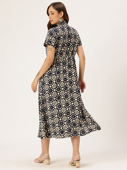 Nay Blue Floral Printed Midi Dress
