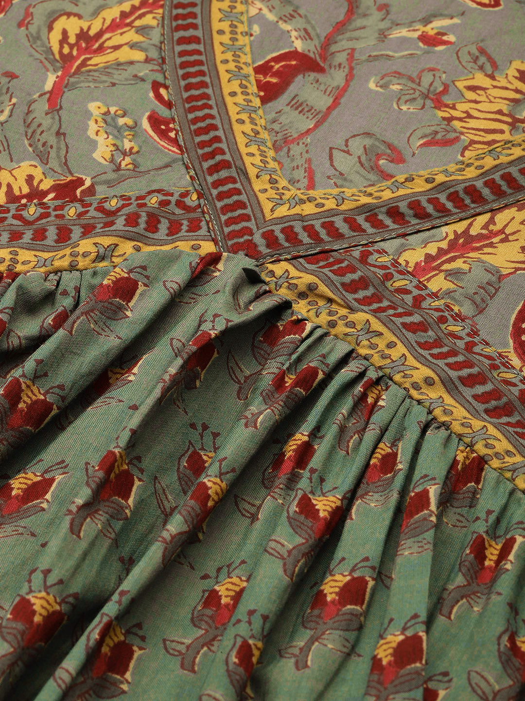 Olive Green Floral Printed Empire Style Kurta