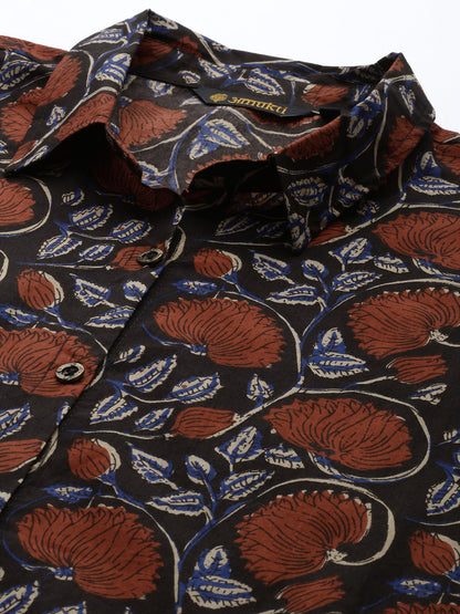 Maroon Pure Cotton Floral Printed Straight Kurta