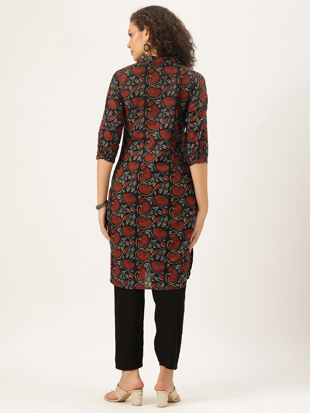 Maroon Pure Cotton Floral Printed Straight Kurta