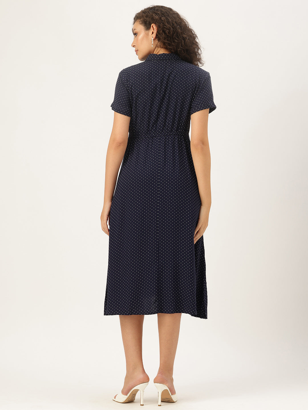 Nay Blue Polka Dot Printed Midi Dress