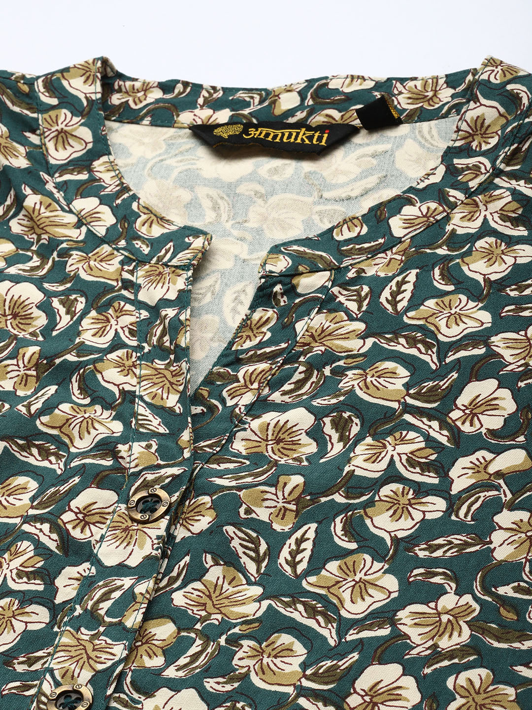 Teal Blue Floral Printed Mandarin Collar Tunic, Floral Printed Tunic, printed tunic, mandarin collar Tunic, casual wear Tunic, women’s tunic, Office Wear Tunic