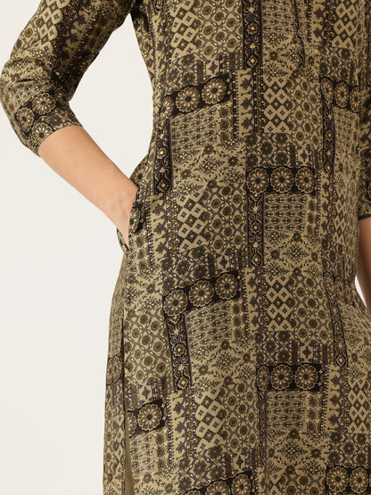 Green Abstract Printed Kurta