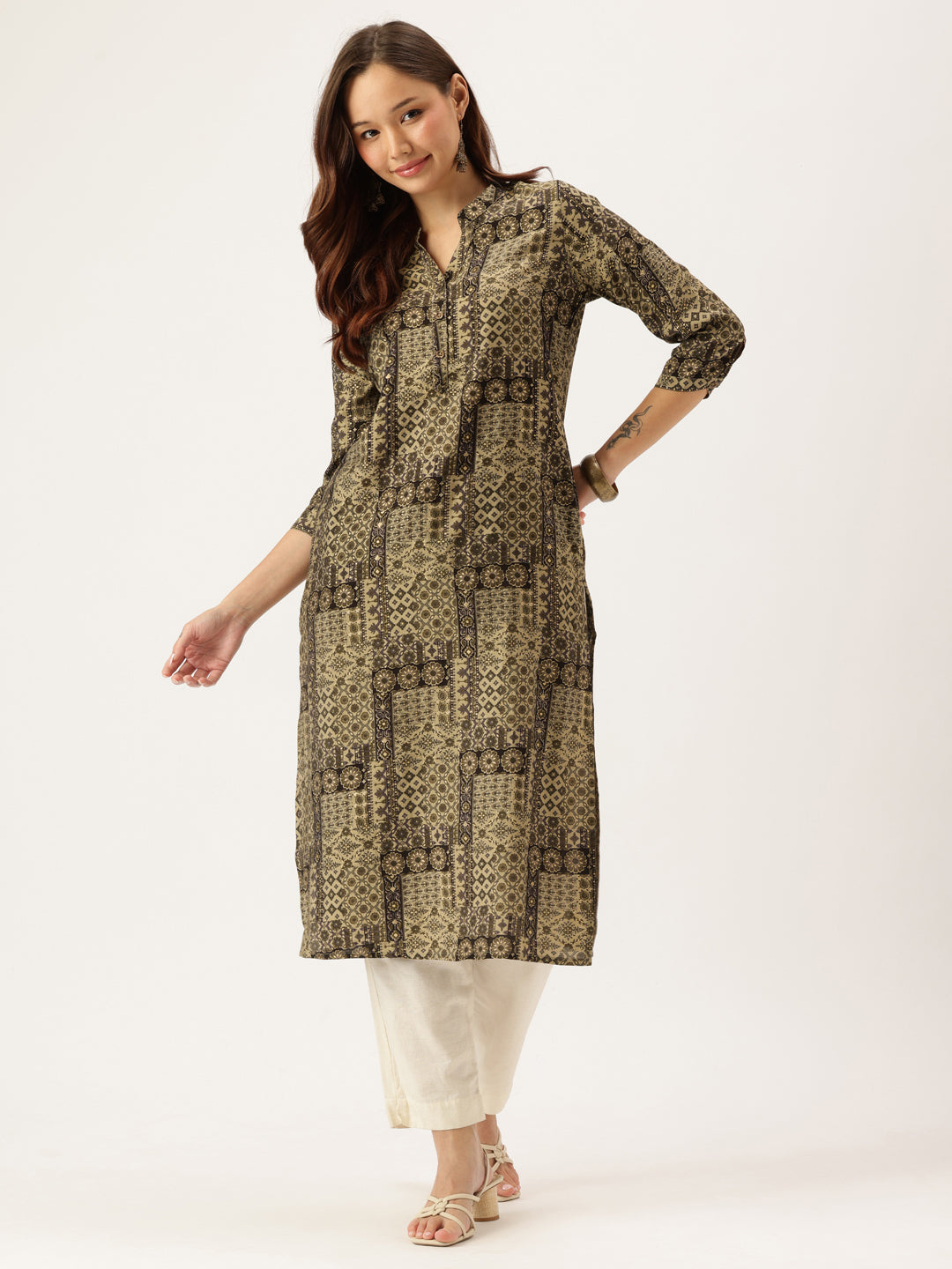 Green Abstract Printed Kurta