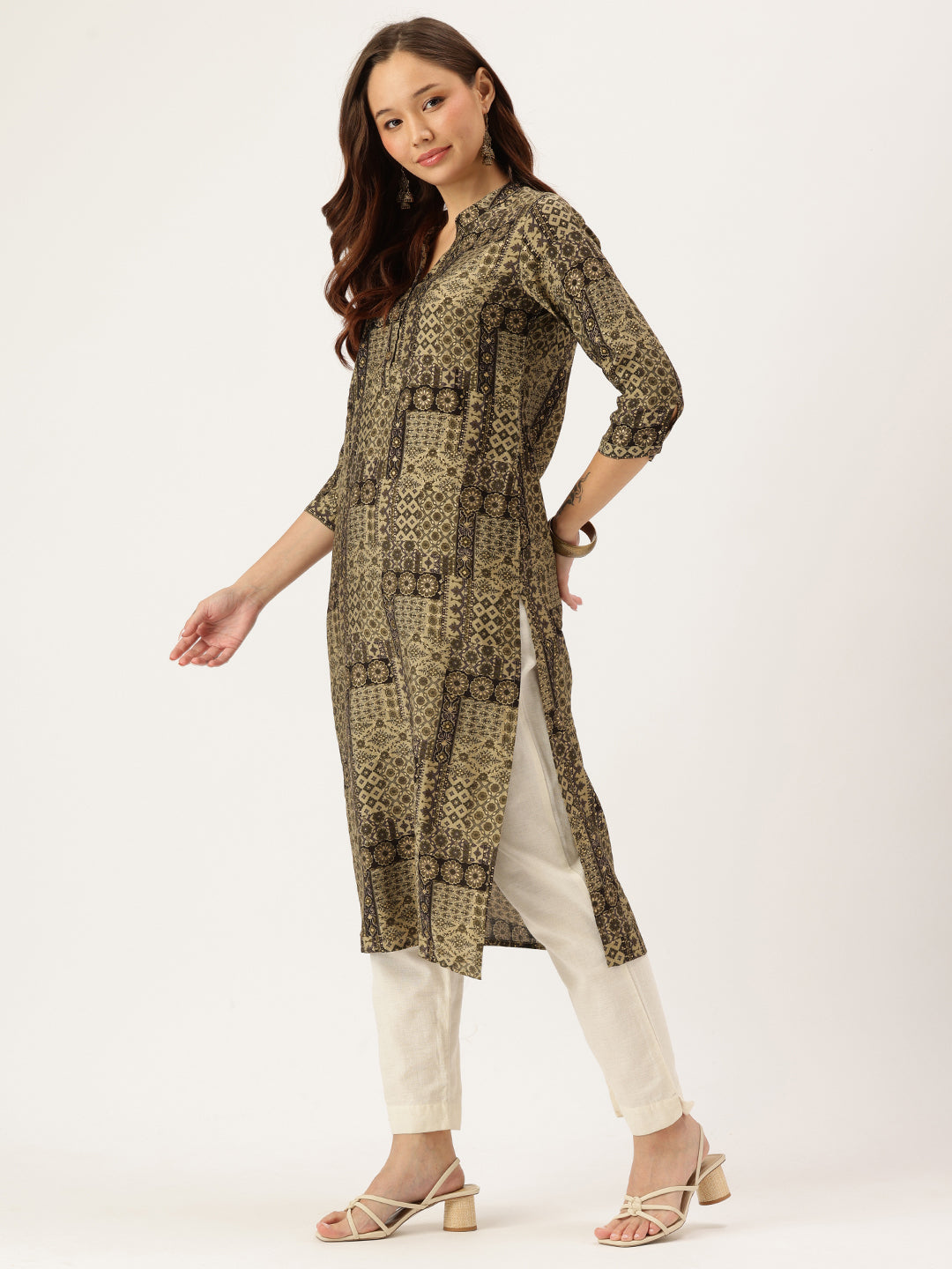 Green Abstract Printed Kurta