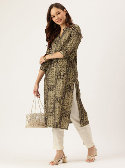 Green Abstract Printed Kurta