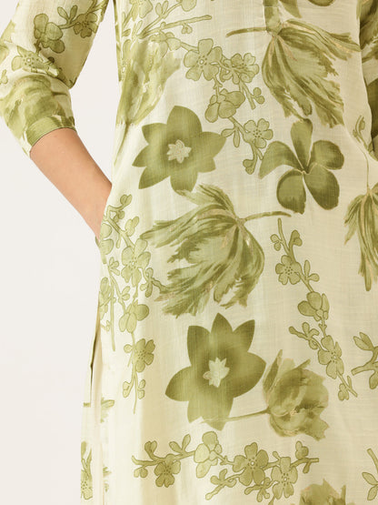 White Floral Printed Kurta