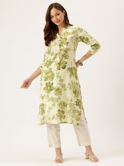 White Floral Printed Kurta