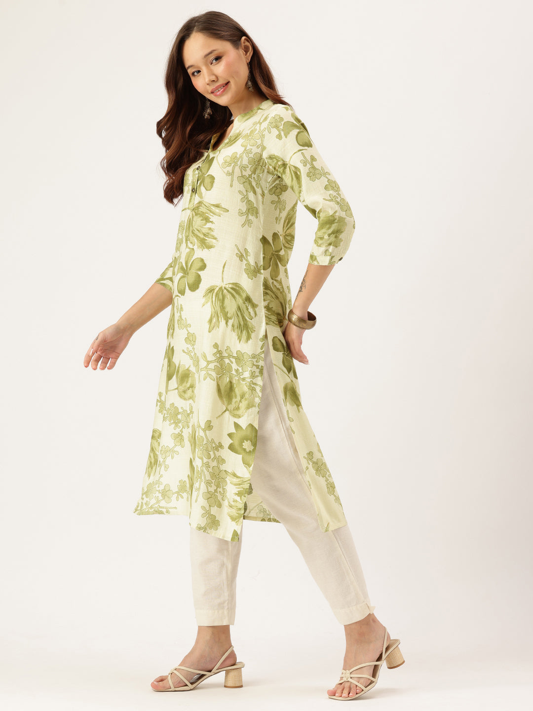 White Floral Printed Kurta