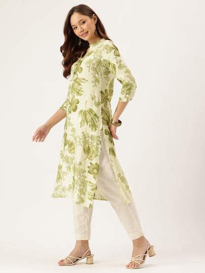 White Floral Printed Kurta